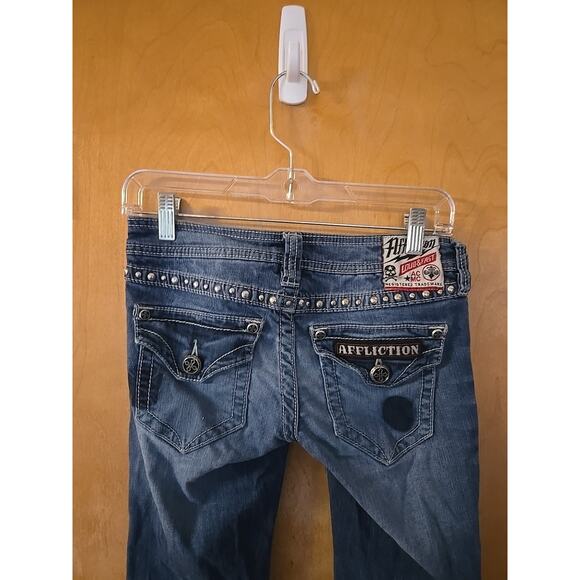 Affliction Jeans Womens 25x31 Blue Flared Embroidered Pockets - Picture 7 of 12
